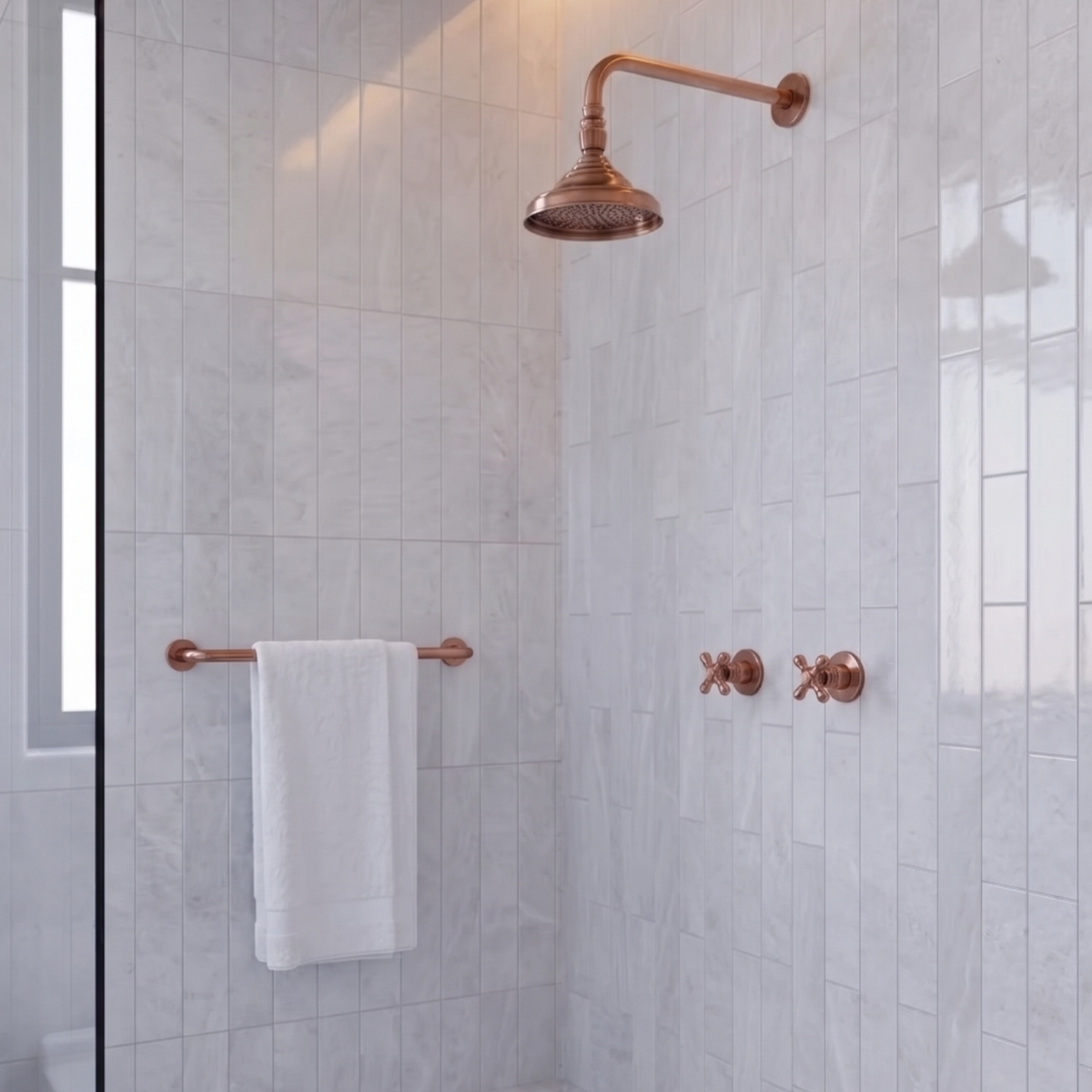 Antique Copper Adjustable Round Rain Shower System — Straight arm (ACCSS-005) — shower system overview