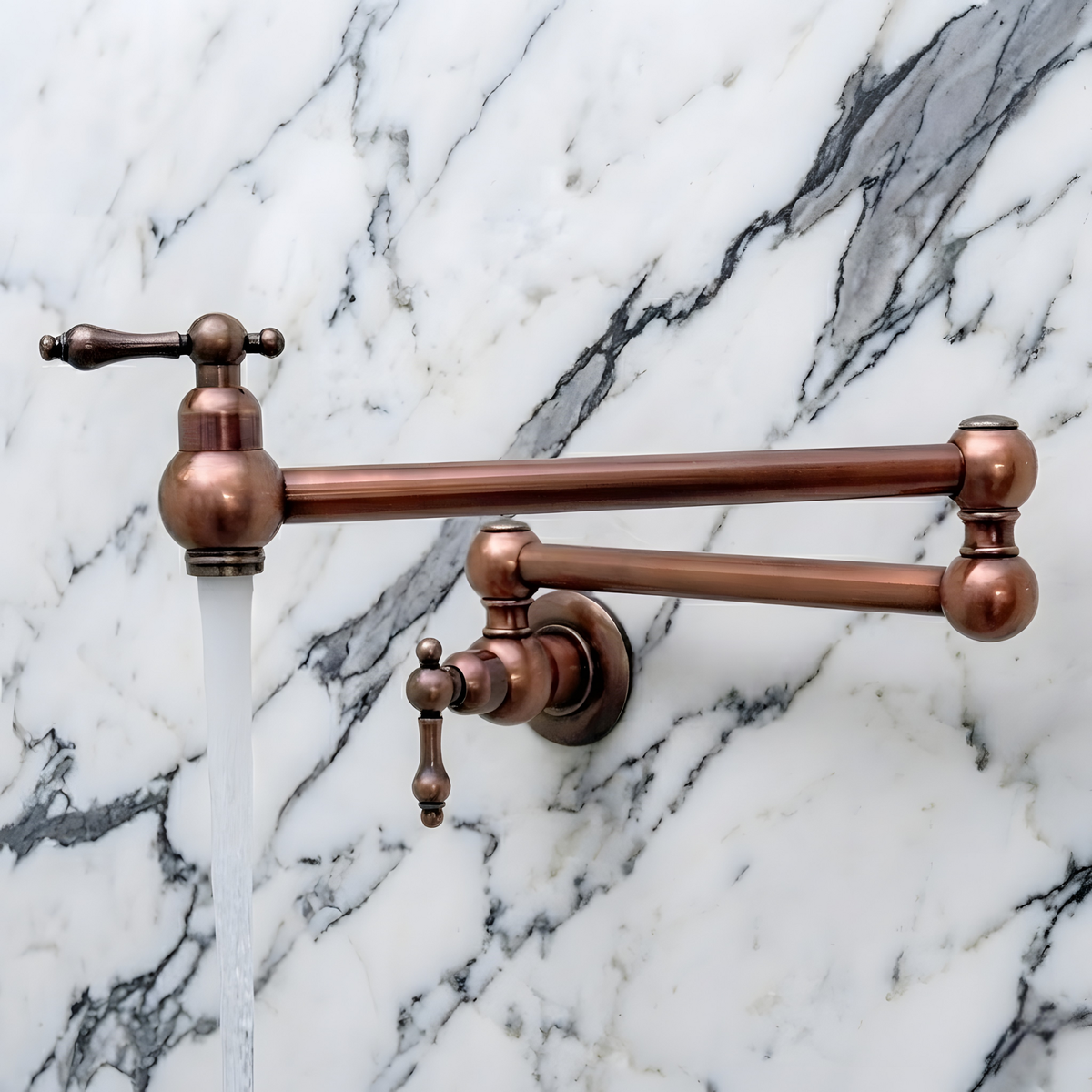 Antique copper wall-mount pot filler with lever handles