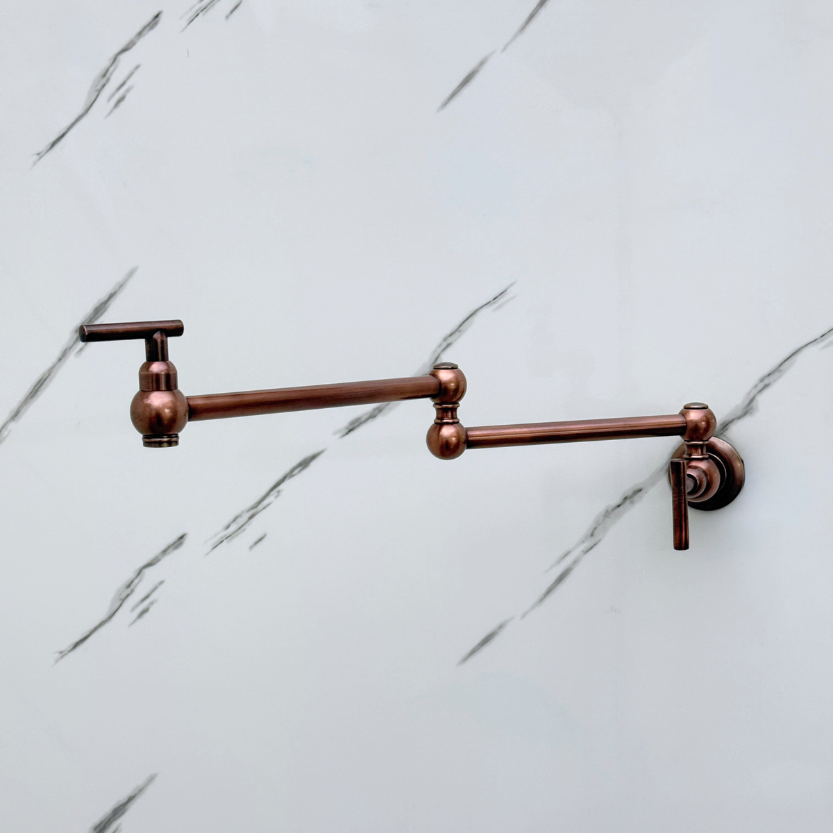 Antique copper pot filler extended for stove-side filling