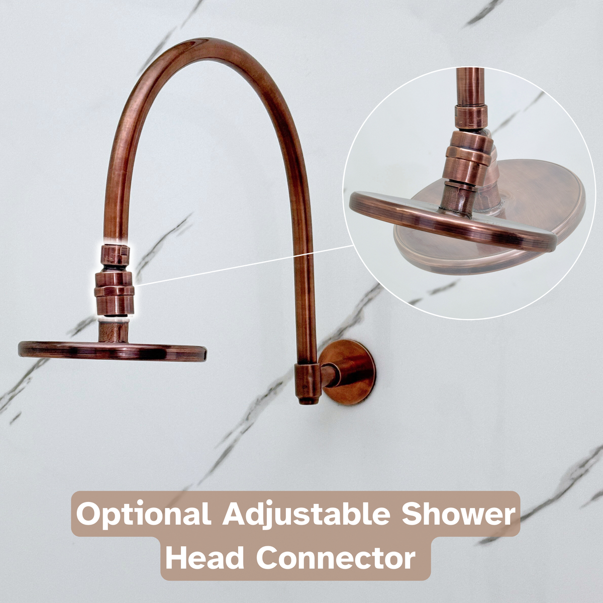 Antique Copper Flat Rain Shower Head with Arcuate Arm, Adjustable Copper Shower Head - image 3