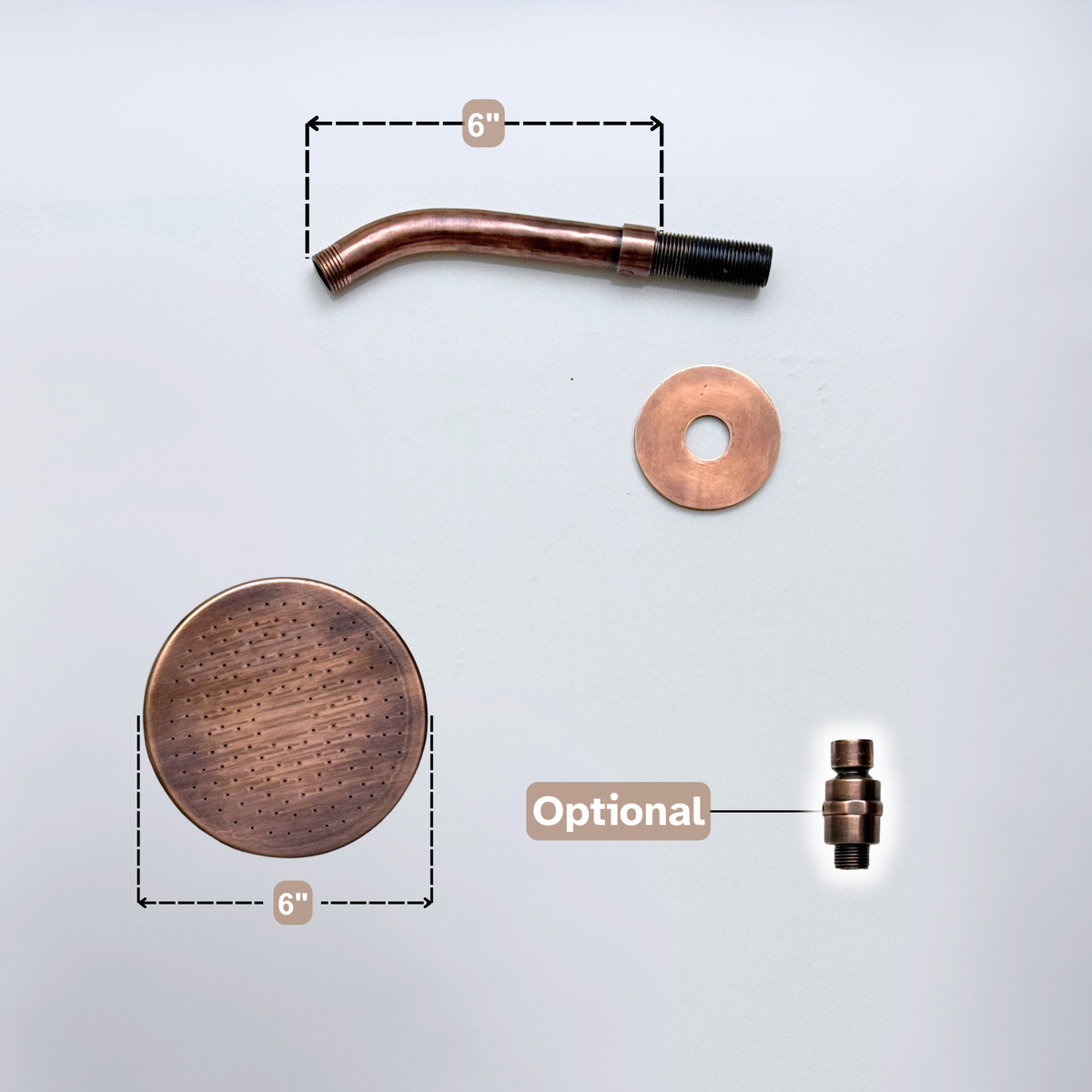 Antique Copper Flat Rain Shower Head with Short Arm, Adjustable Copper Shower Head - image 5