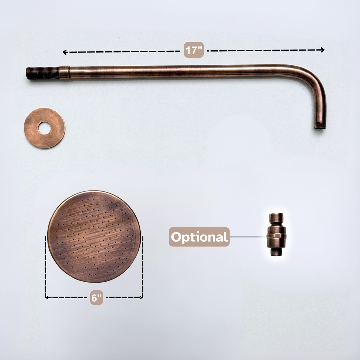 Antique Copper Flat Rain Shower Head with Straight Arm, Adjustable Copper Shower Head - image 5