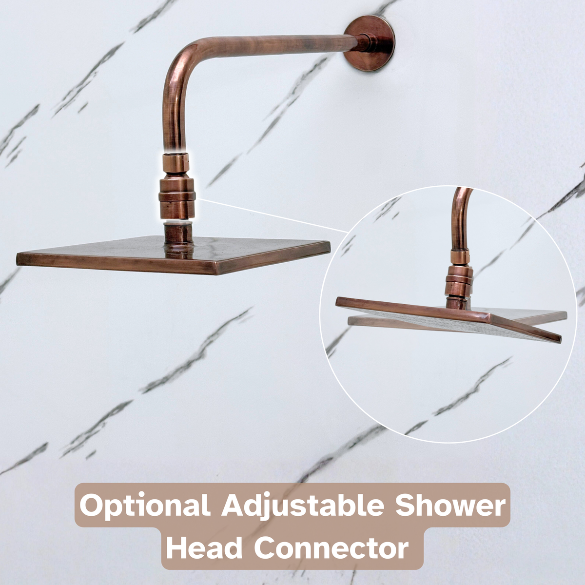 Antique Copper Adjustable Square Rain Shower System with Handheld & Tub Filler — Straight arm (ACCSS-019) — detail view 6