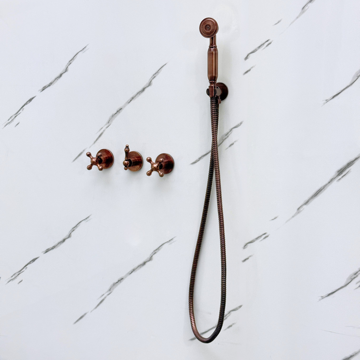Antique Copper Adjustable Square Rain Shower System with Handheld & Tub Filler — Straight arm (ACCSS-016) — detail view 10