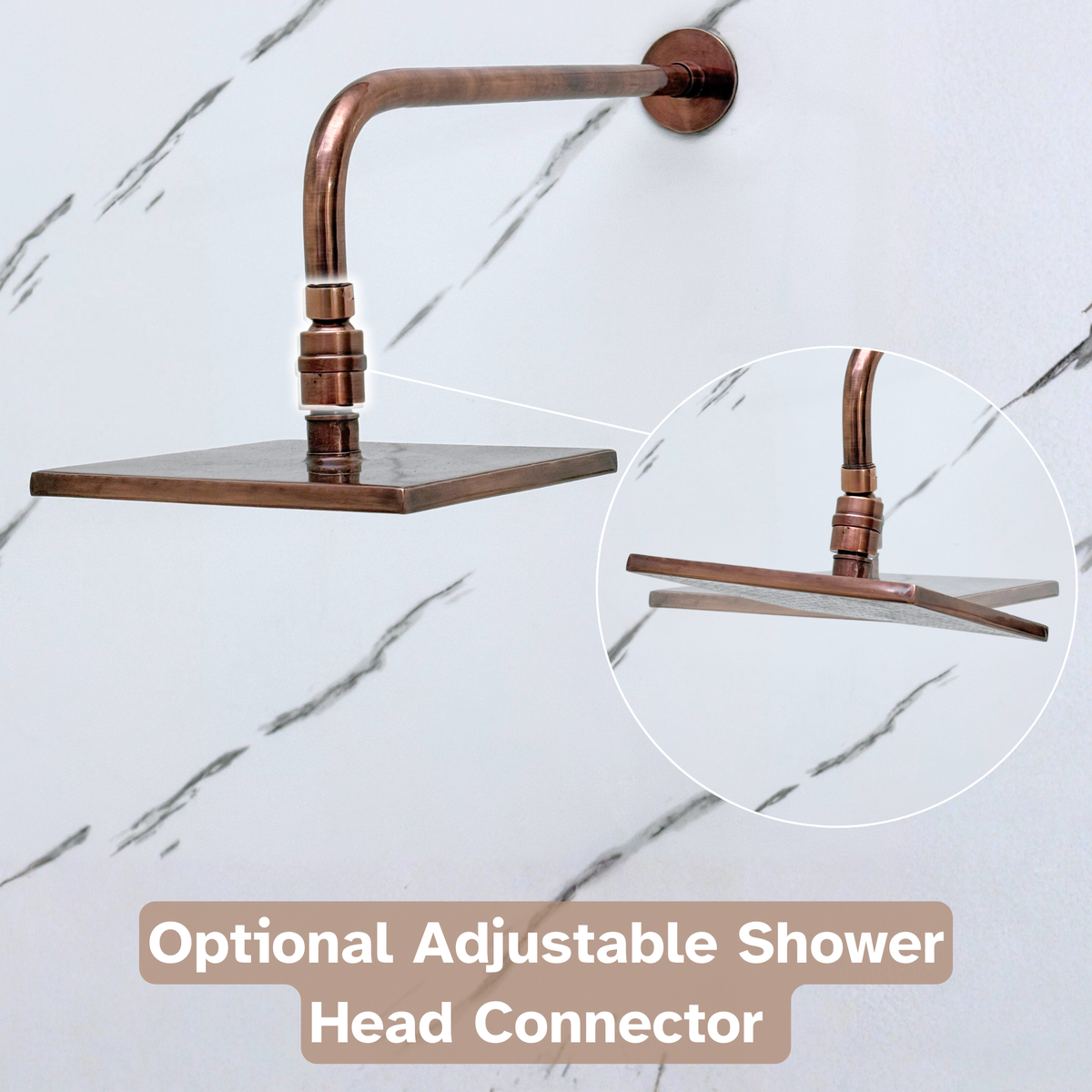 Antique Copper Square Rain Shower System with Handheld — Straight arm (ACCSS-017) — detail view 7