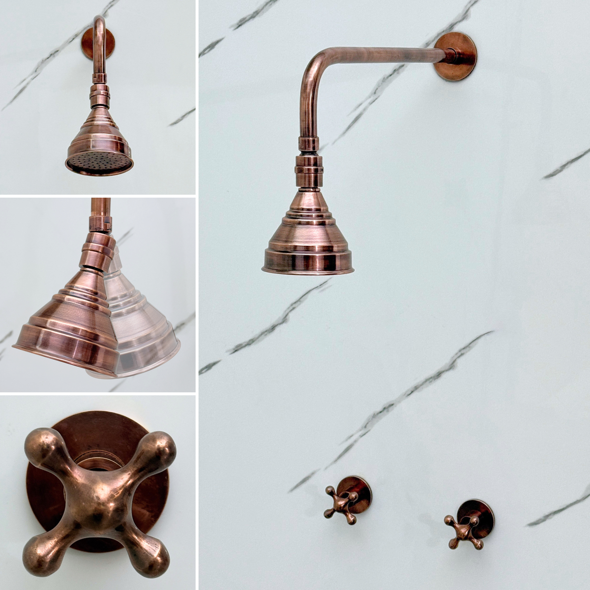 Antique Copper Adjustable Round Rain Shower System — Straight arm (ACCSS-006) — detail view 3