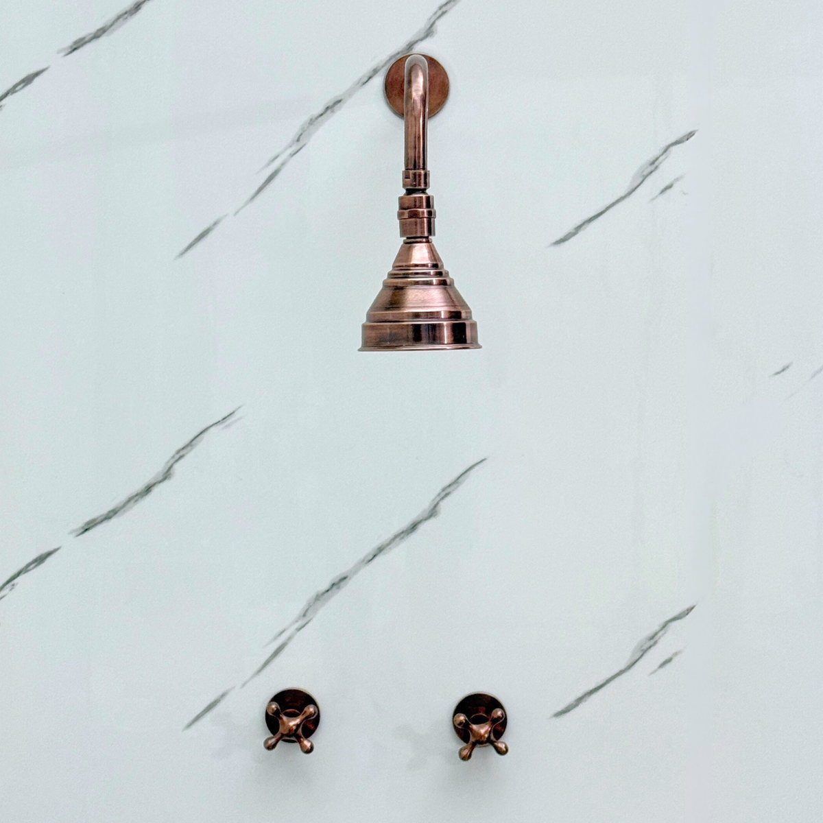 Antique Copper Adjustable Round Rain Shower System — Straight arm (ACCSS-006) — detail view 5