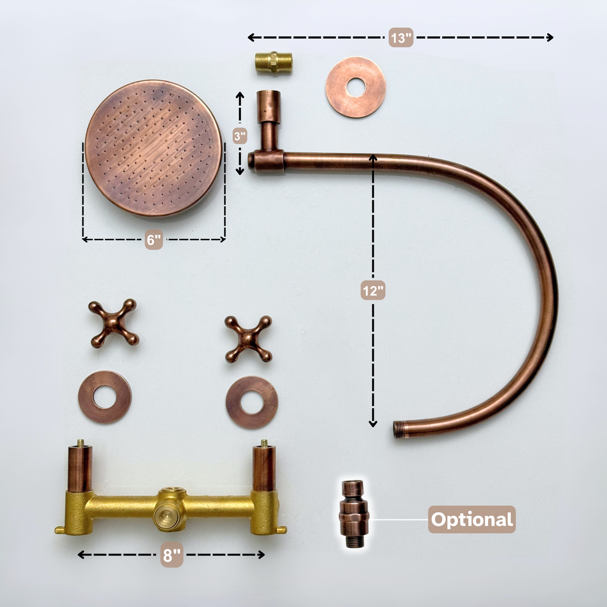 Antique Copper Flat Round Rain Shower System — Arcuate arm (ACCSS-001) — detail view 12