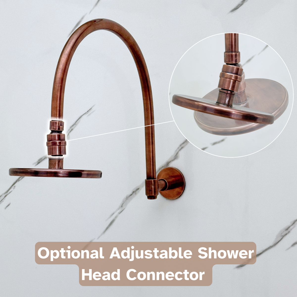 Antique Copper Flat Round Rain Shower System — Arcuate arm (ACCSS-001) — detail view 7