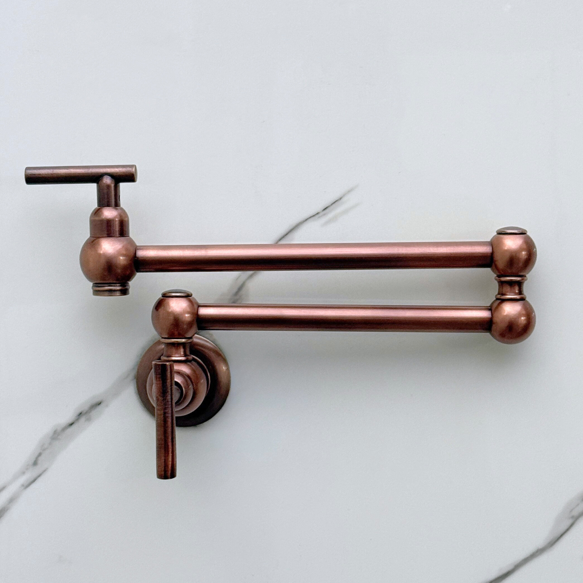Antique copper pasta faucet with double-jointed swing arm