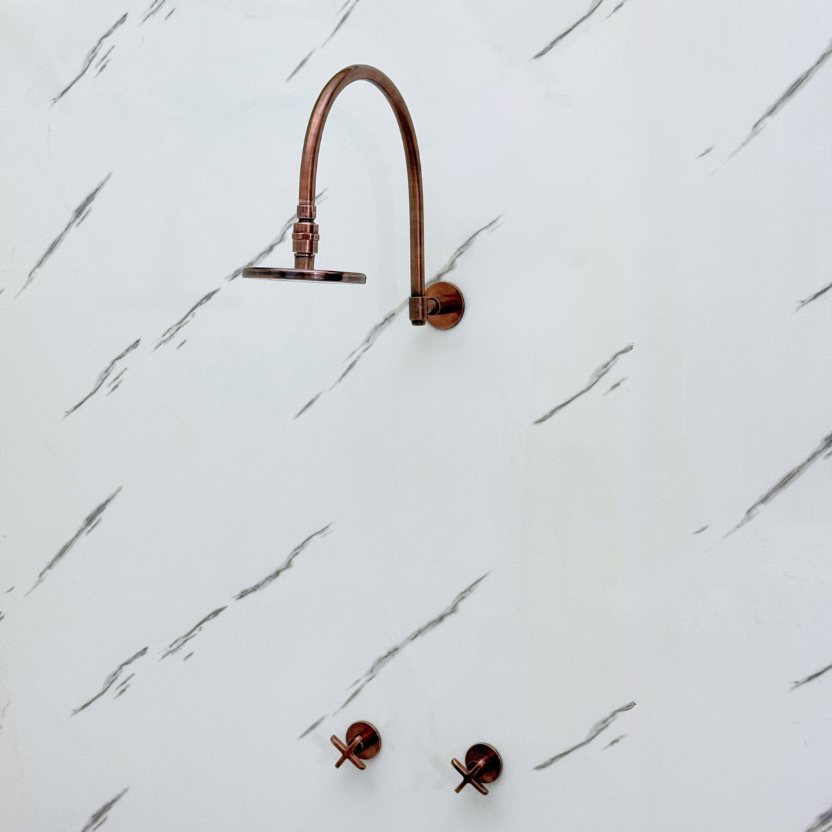 Antique Copper Flat Round Rain Shower System — Arcuate arm (ACCSS-001) — detail view 4