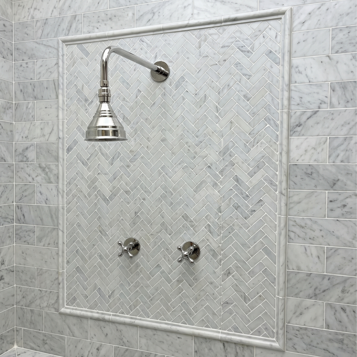 Polished Nickel Adjustable Round Rain Shower System — Straight arm (PNCSS-006) — shower system overview