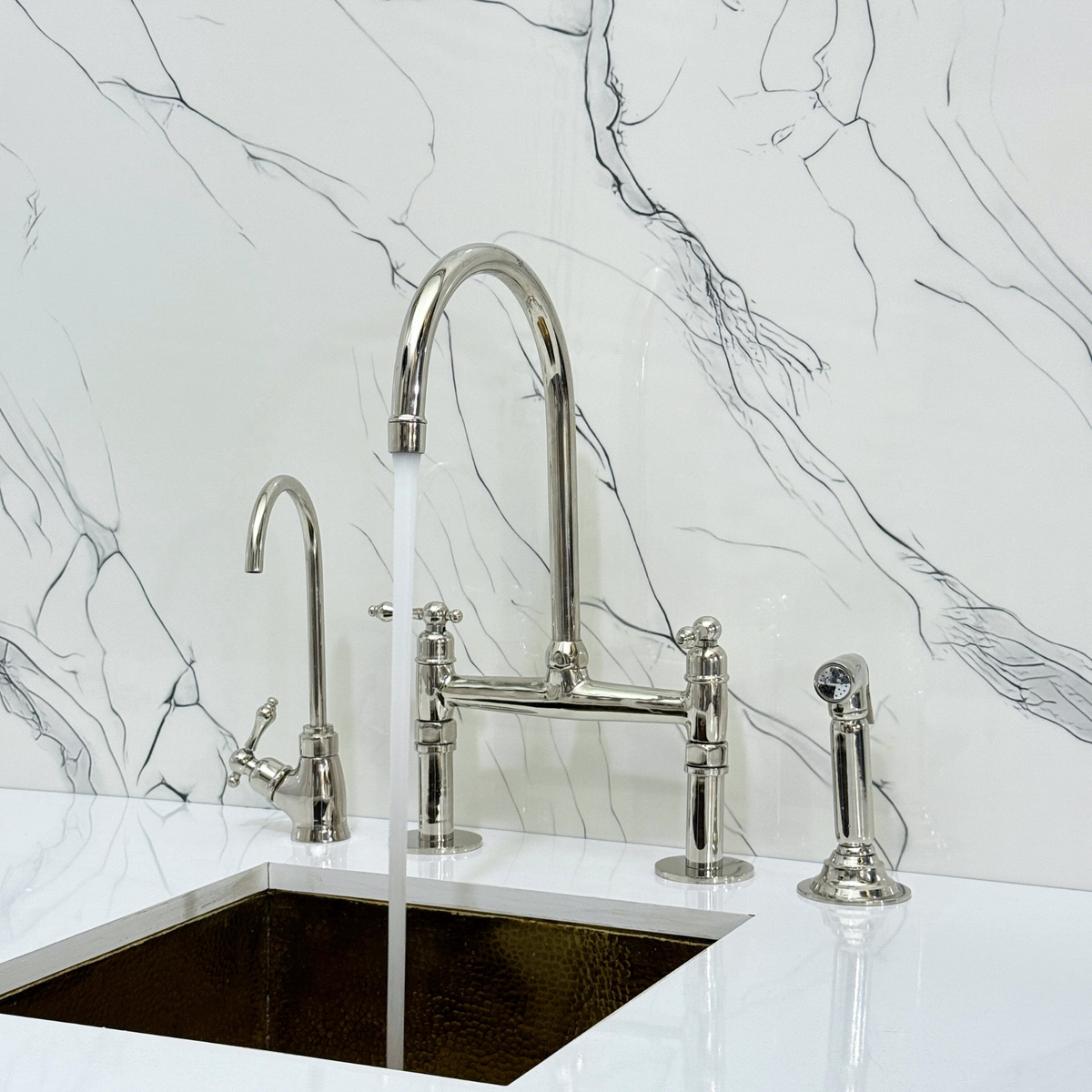 Polished Nickel Bridge Kitchen Faucet with Lever Handles – Montrose – alternate view 2