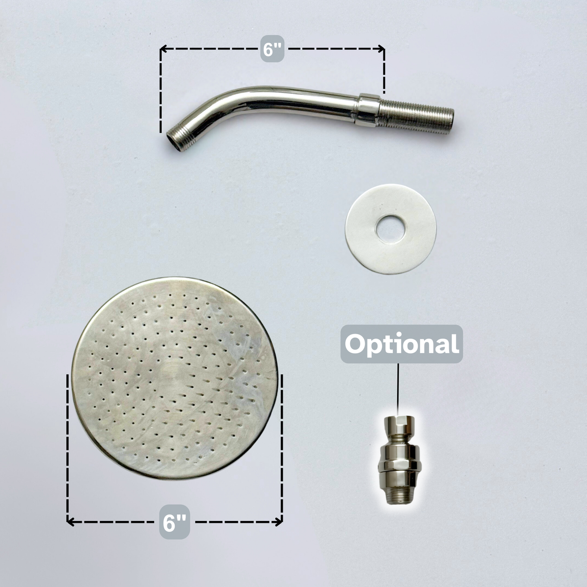 Polished Nickel Flat Rain Shower Head with Short Arm, Adjustable Nickel Shower Head - image 5