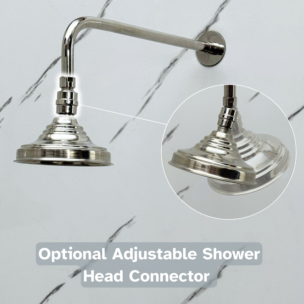 Polished Nickel Rain Shower Head with Straight Arm, Adjustable Nickel Shower Head - image 3
