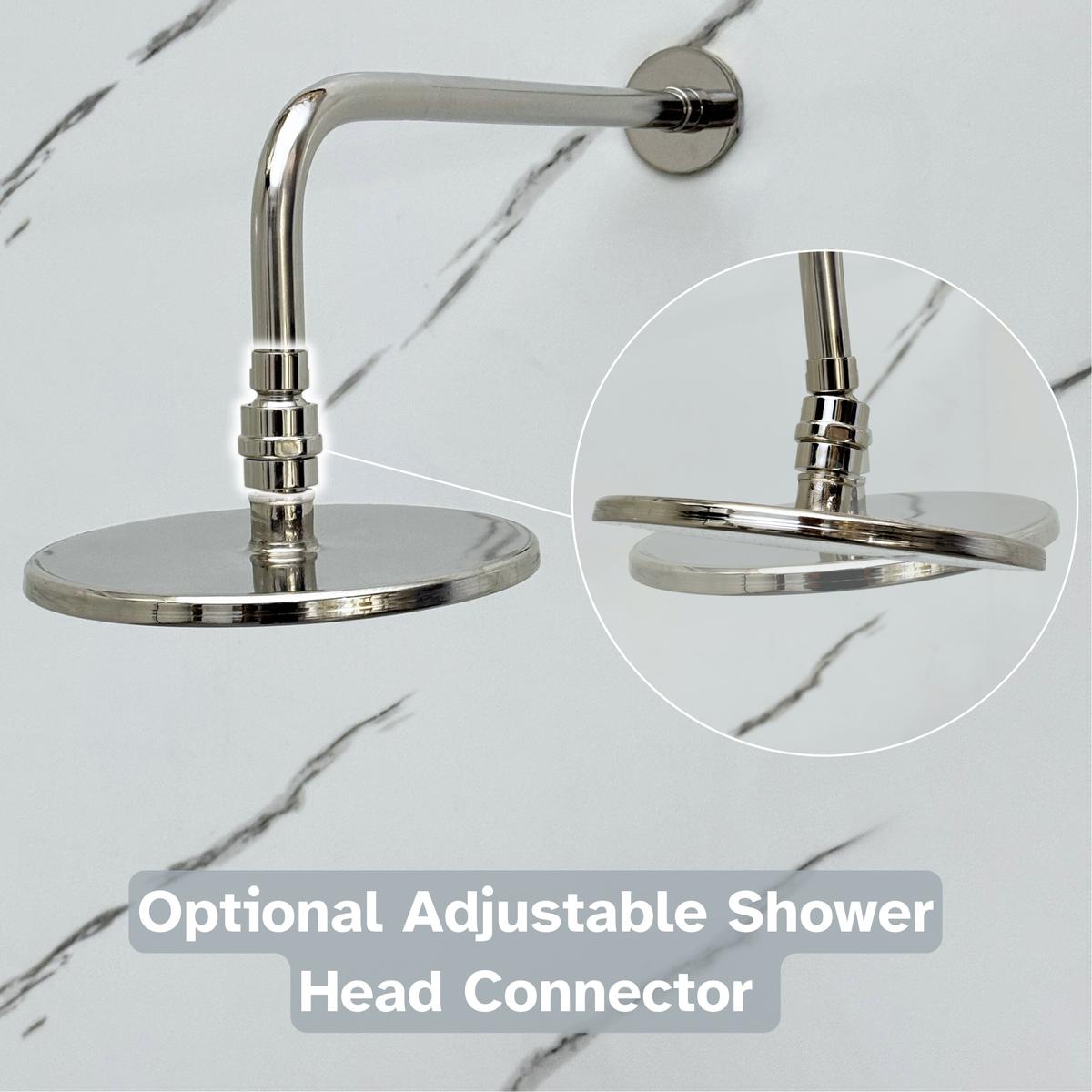 Polished Nickel Adjustable Flat Round Rain Shower System with Handheld & Tub Filler — Straight arm (PNCSS-019) — detail view 7
