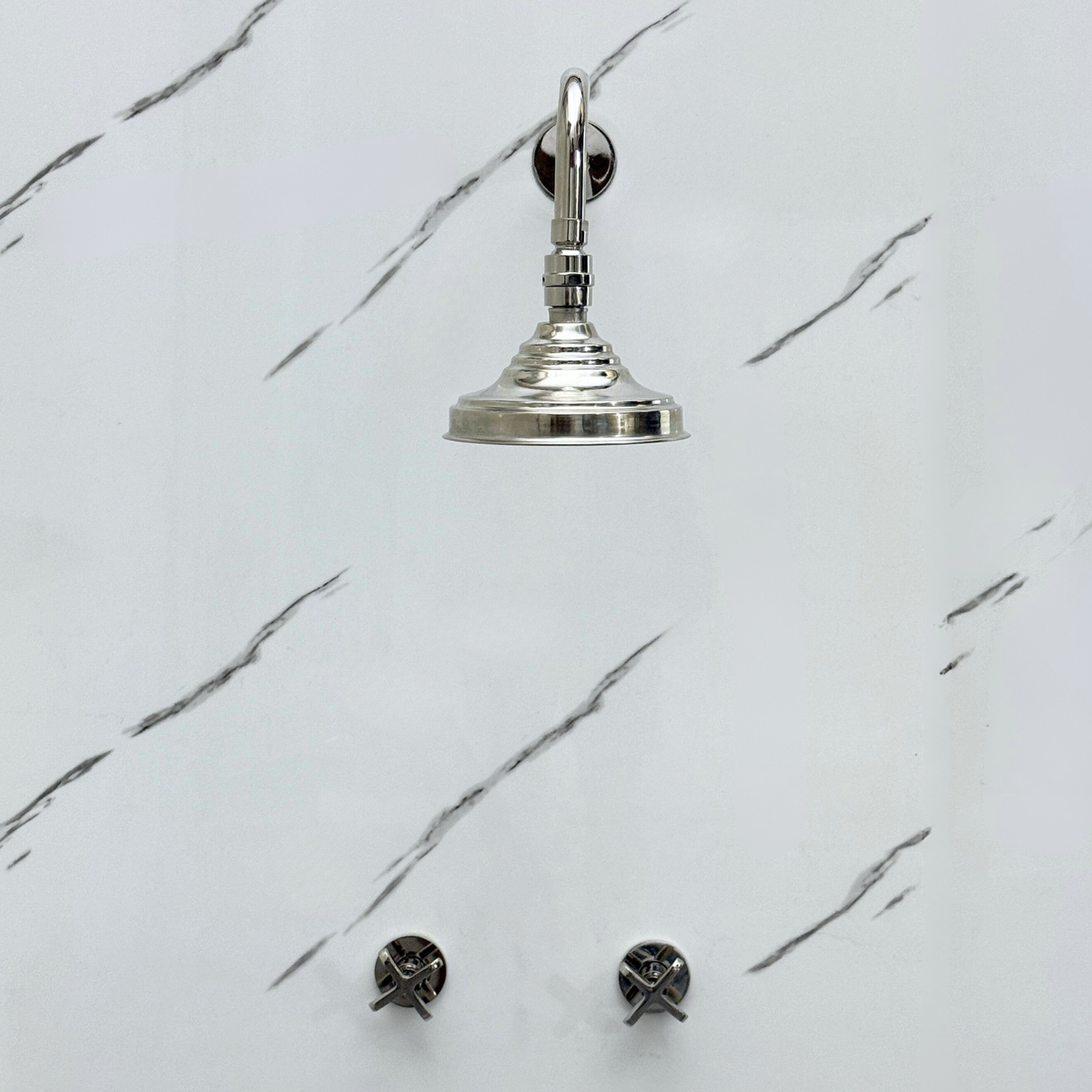 Polished Nickel Adjustable Round Rain Shower System — Straight arm (PNCSS-005) — detail view 5