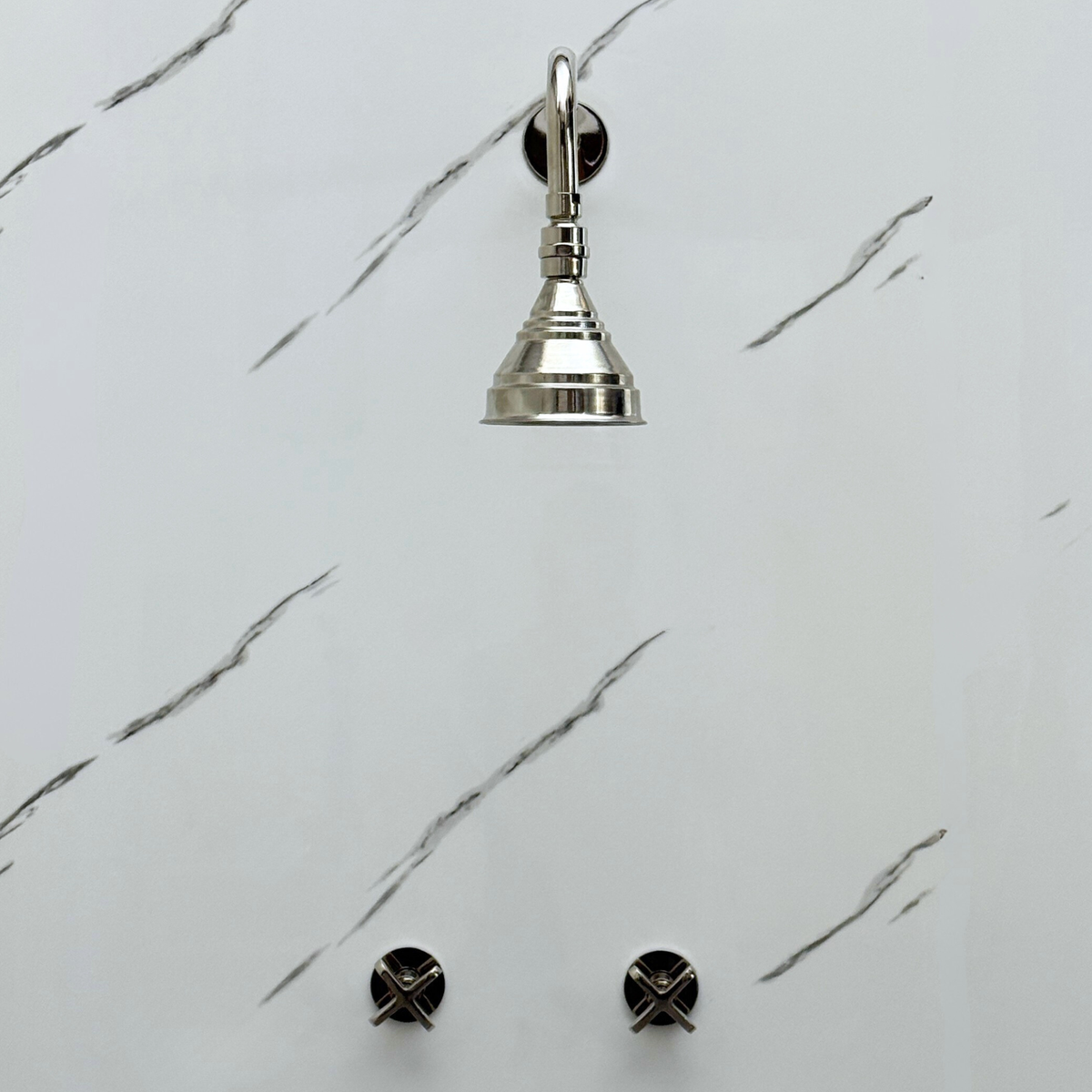Polished Nickel Adjustable Round Rain Shower System — Straight arm (PNCSS-006) — detail view 5