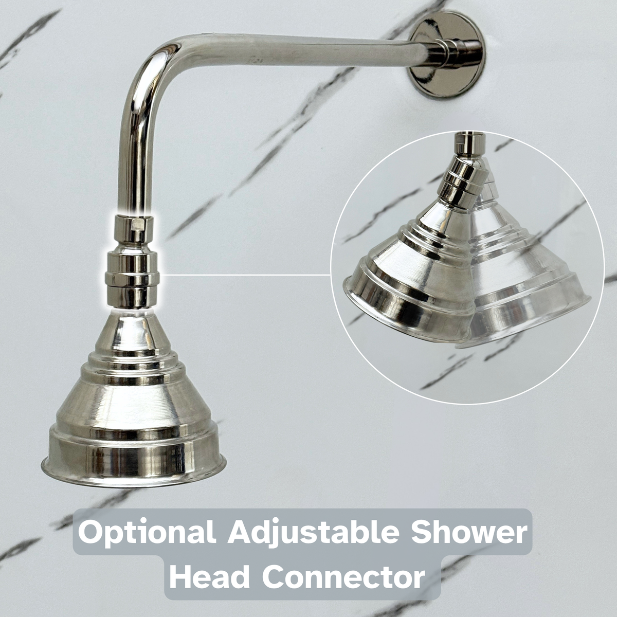 Polished Nickel Adjustable Round Rain Shower System — Straight arm (PNCSS-006) — detail view 7