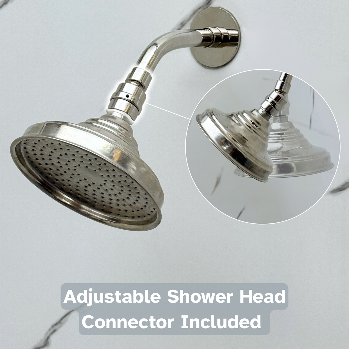 Polished Nickel Adjustable Round Rain Shower System — Short arm (PNCSS-009) — detail view 7