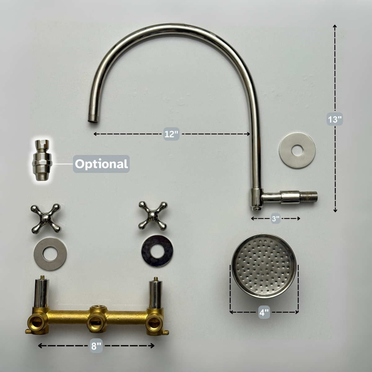 Polished Nickel Round Rain Shower System — Arcuate arm (PNCSS-002) — detail view 12