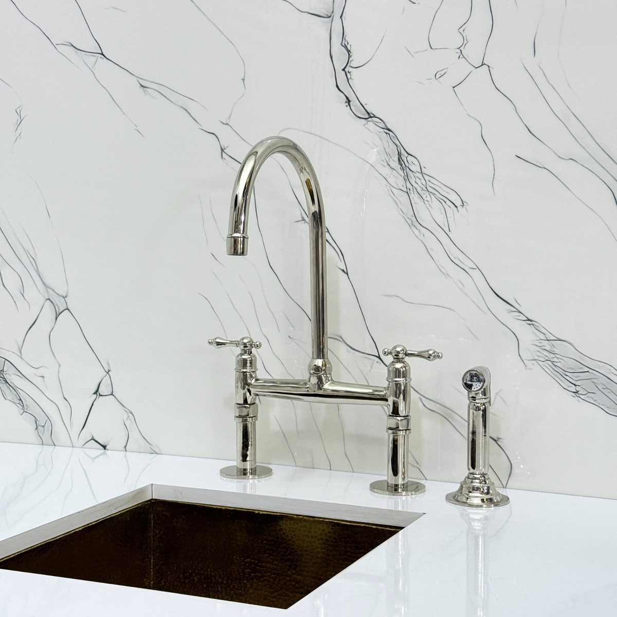 Polished Nickel Bridge Kitchen Faucet with Lever Handles – Montrose – alternate view 11