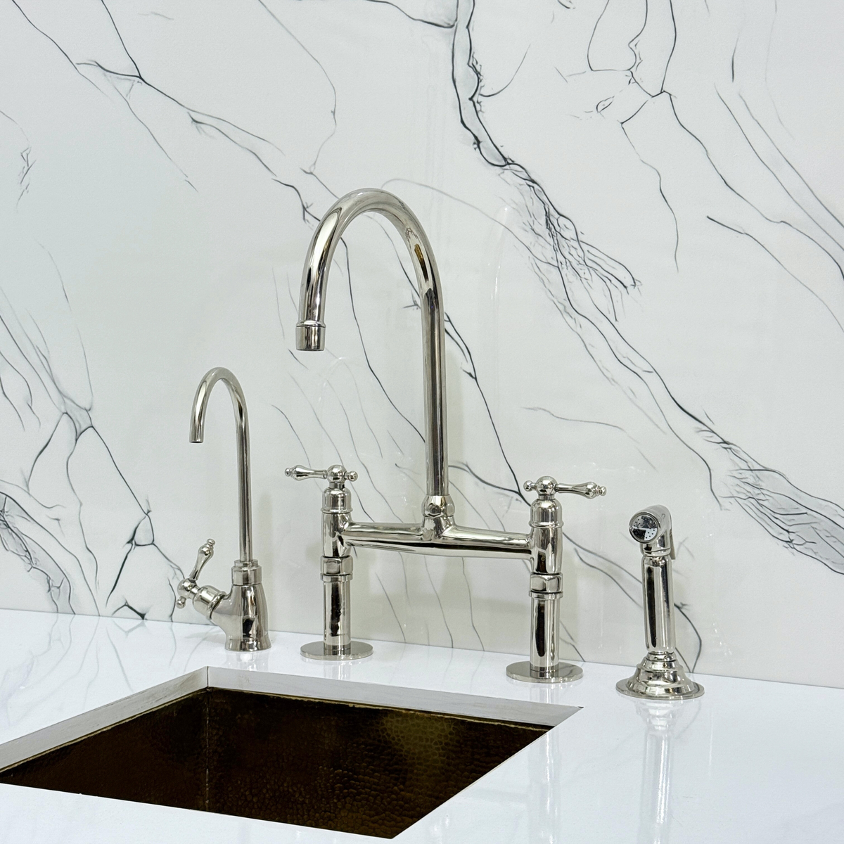 Polished Nickel Bridge Kitchen Faucet with Lever Handles – Montrose