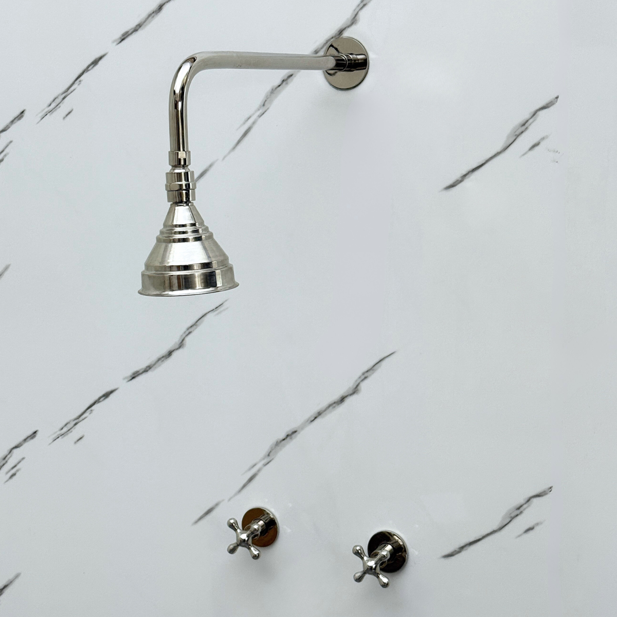 Polished Nickel Adjustable Round Rain Shower System — Straight arm (PNCSS-006) — detail view 2