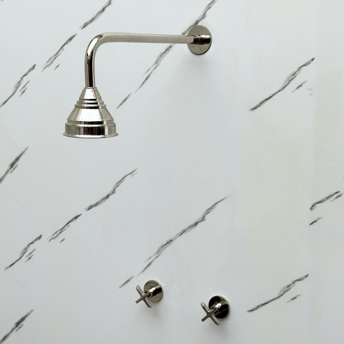 Polished Nickel Adjustable Round Rain Shower System — Straight arm (PNCSS-006) — detail view 9