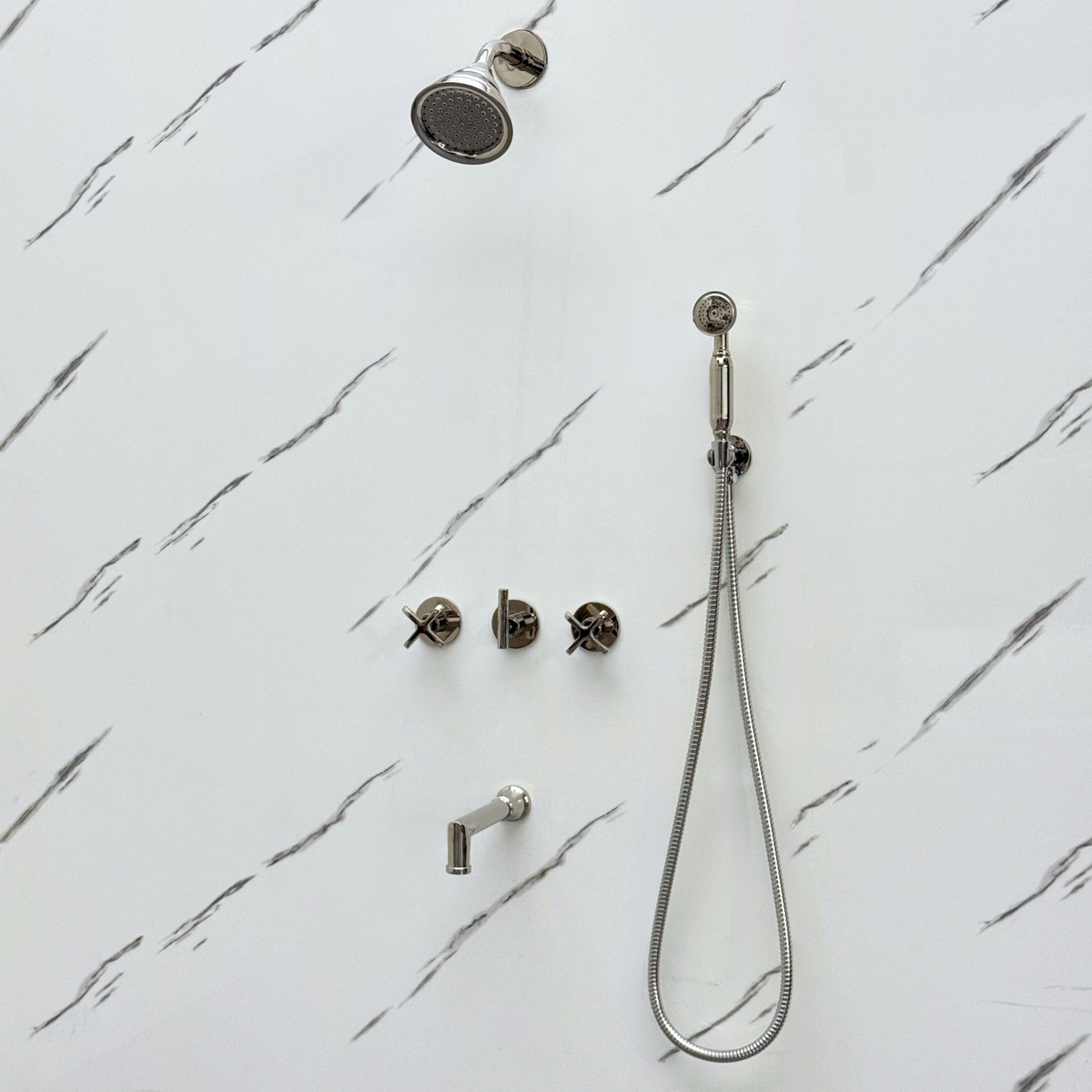Polished Nickel Adjustable Round Rain Shower System with Handheld & Tub Filler — Short arm (PNCSS-021) — detail view 10