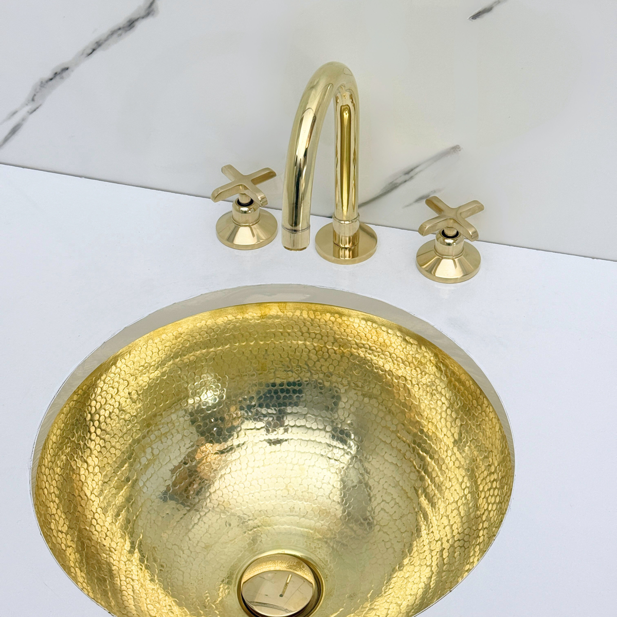 Dome unlacquered brass widespread faucet, 6" reach with cross handles – alternate view 8