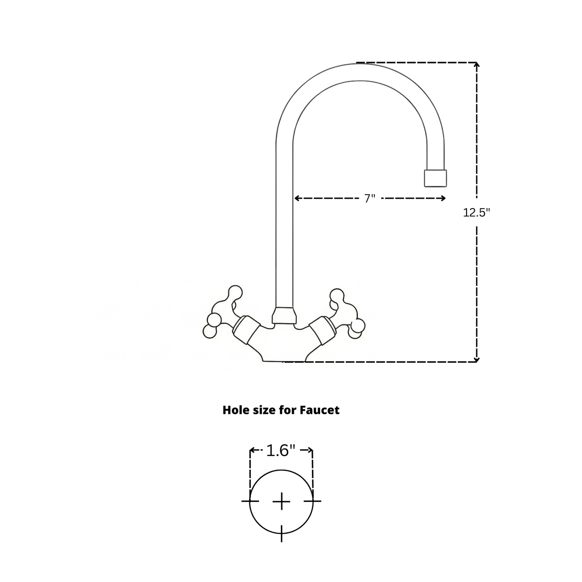 Gooseneck unlacquered brass single-hole faucet, 7" reach with cross handles – alternate view 14