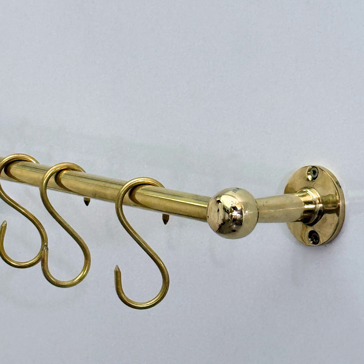 Unlacquered Brass Hanging Pot Rack, Kitchen Hook Rail, Wall Mount Rail with hooks - image 6
