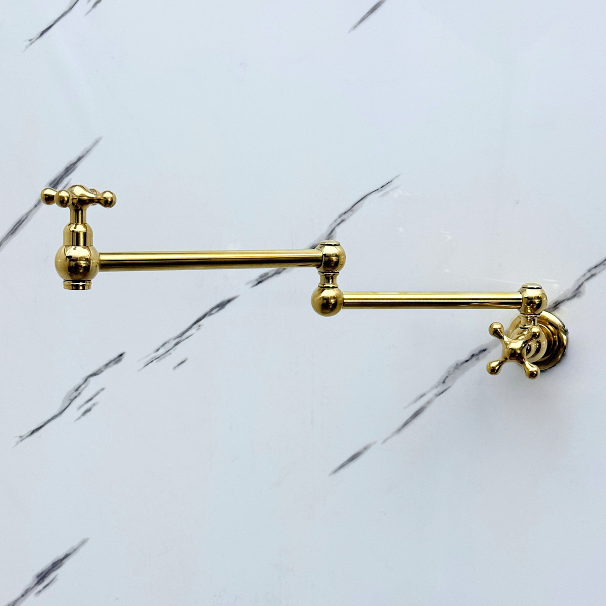 Unlacquered Brass Wall-Mount Pot Filler with Cross Handles – alternate view 11