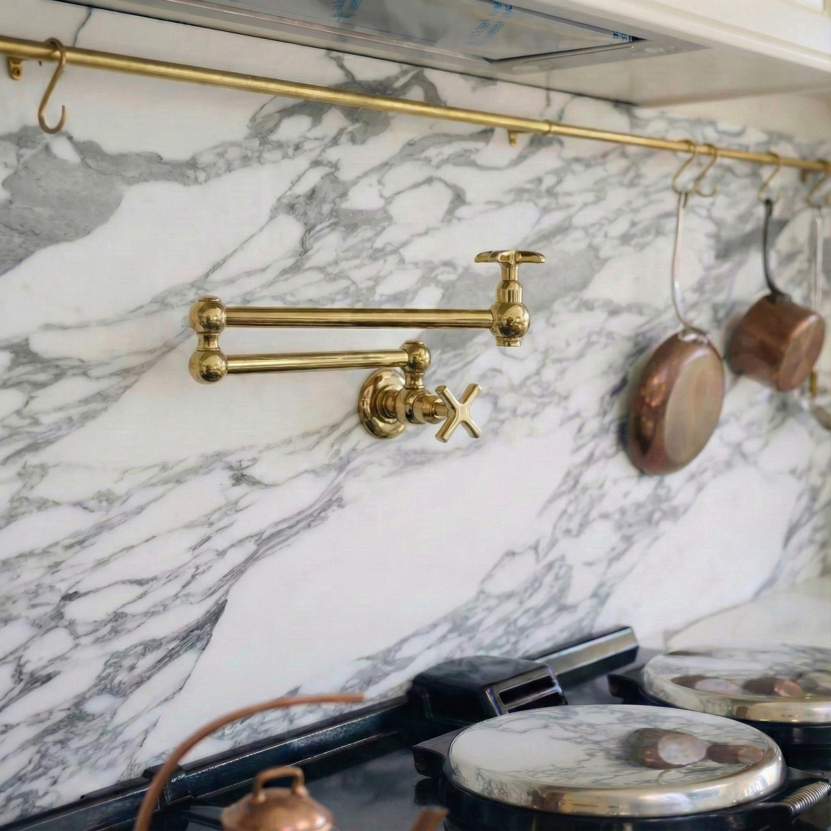 Unlacquered Brass Wall-Mount Pot Filler with Cross Handles – alternate view 2
