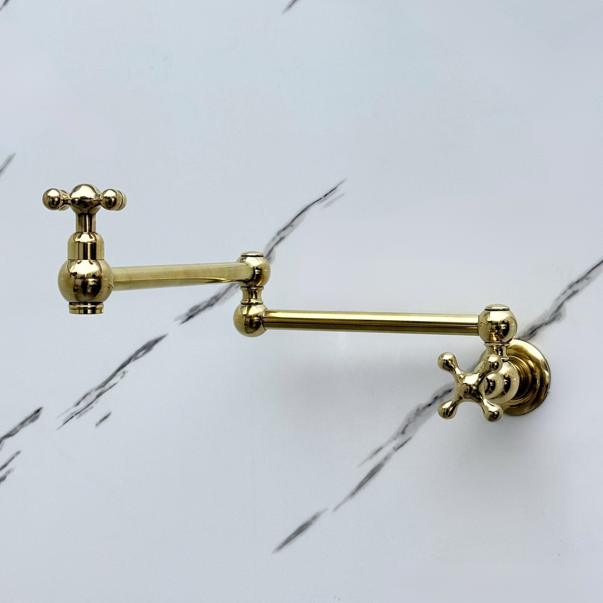 Unlacquered Brass Wall-Mount Pot Filler with Cross Handles – alternate view 6