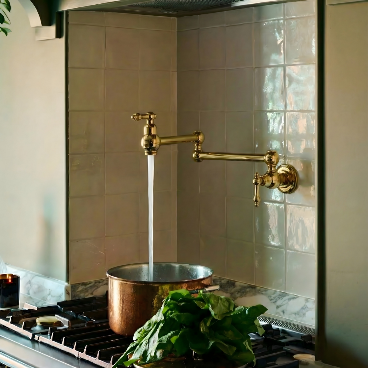 Unlacquered Brass Wall-Mount Pot Filler with Lever Handles – alternate view 2