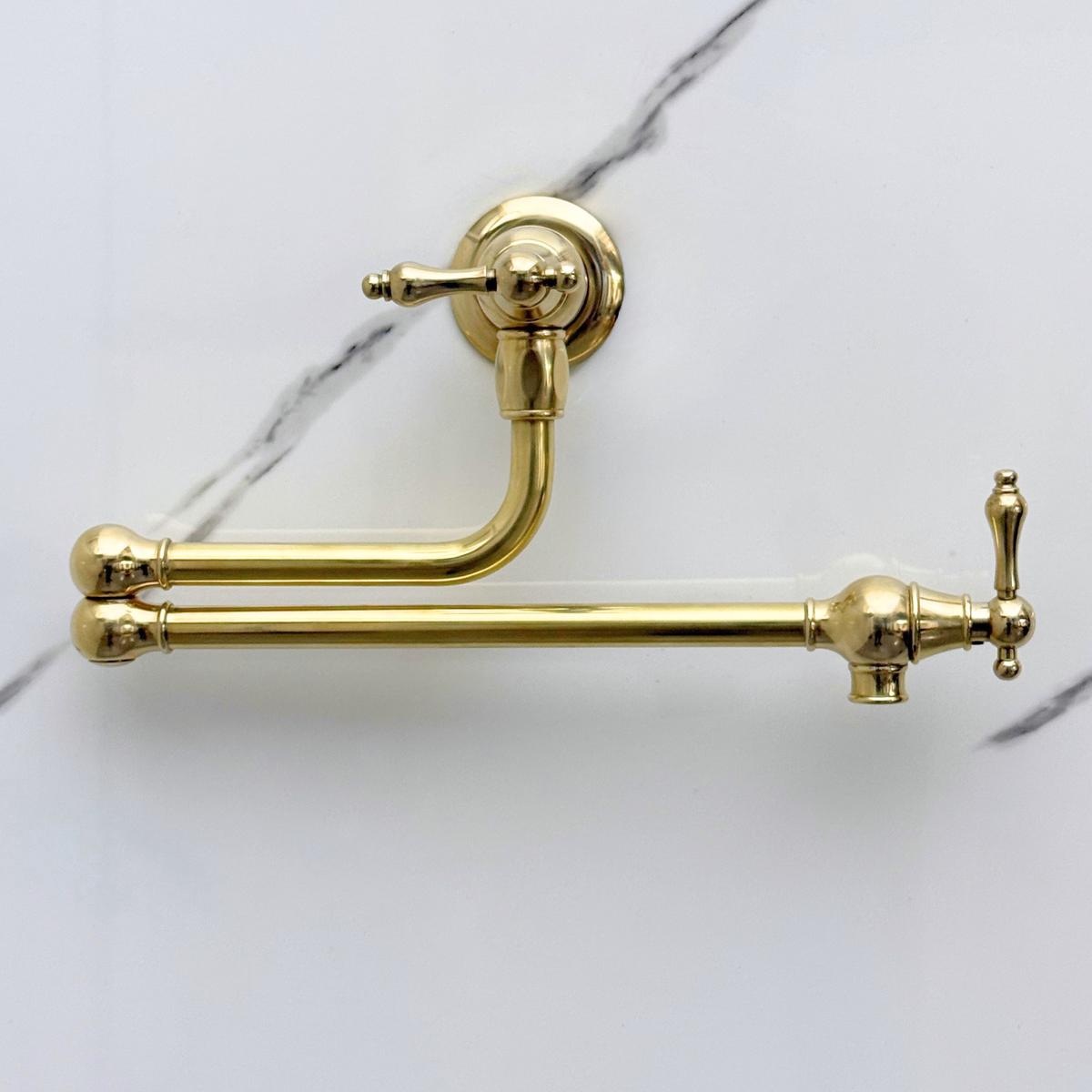Unlacquered Brass Pot Filler with Lever Handles – alternate view 3