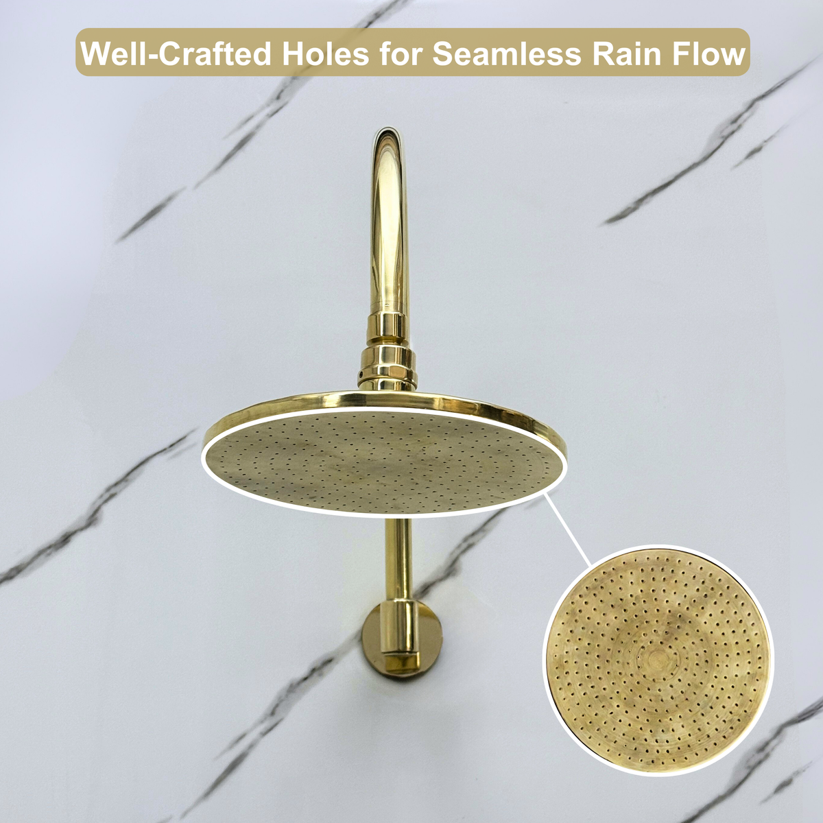 Unlacquered Brass Flat Rain Shower Head with Arcuate Arm, Adjustable Brass Shower Head - image 2