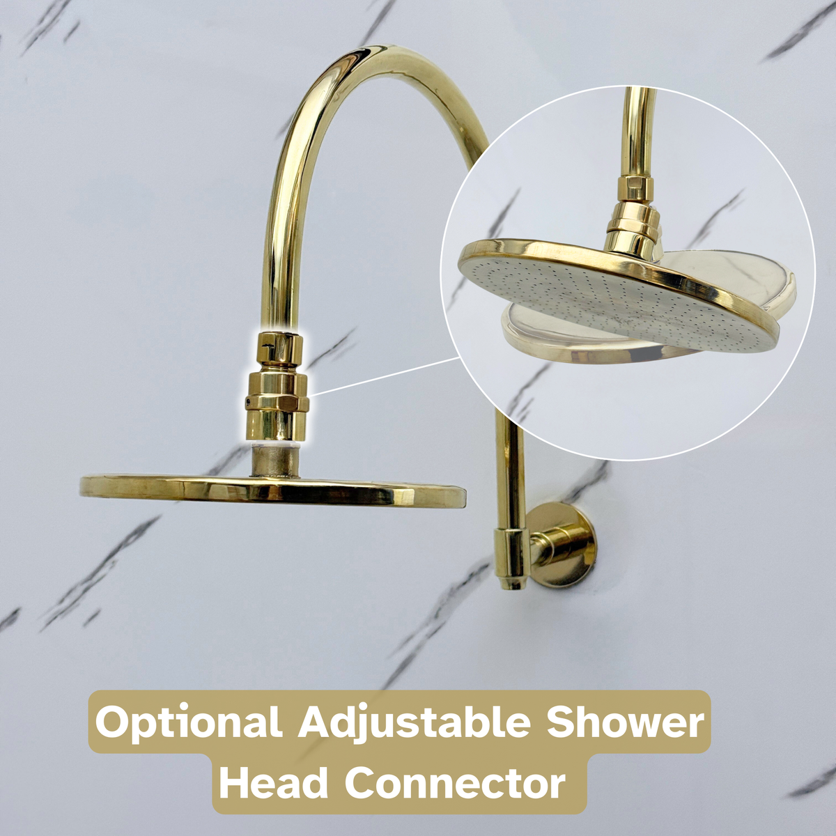 Unlacquered Brass Flat Rain Shower Head with Arcuate Arm, Adjustable Brass Shower Head - image 3