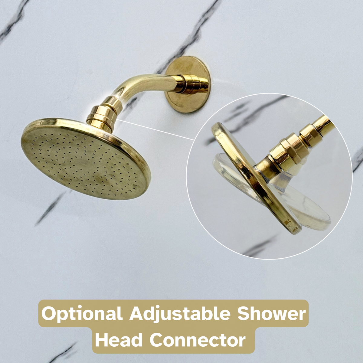 Unlacquered Brass Flat Rain Shower Head with Short Arm, Adjustable Brass Shower Head - image 3