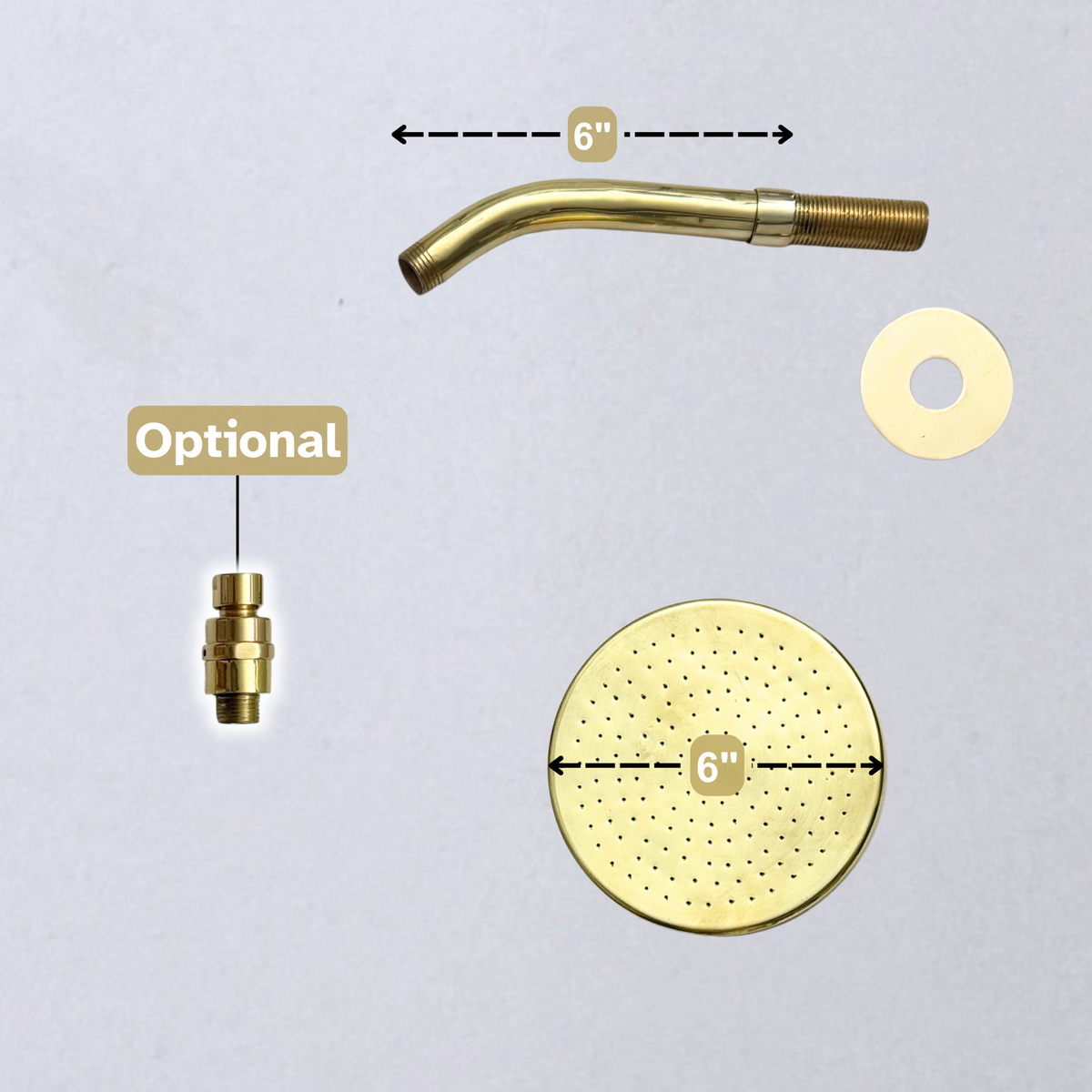 Unlacquered Brass Flat Rain Shower Head with Short Arm, Adjustable Brass Shower Head - image 5