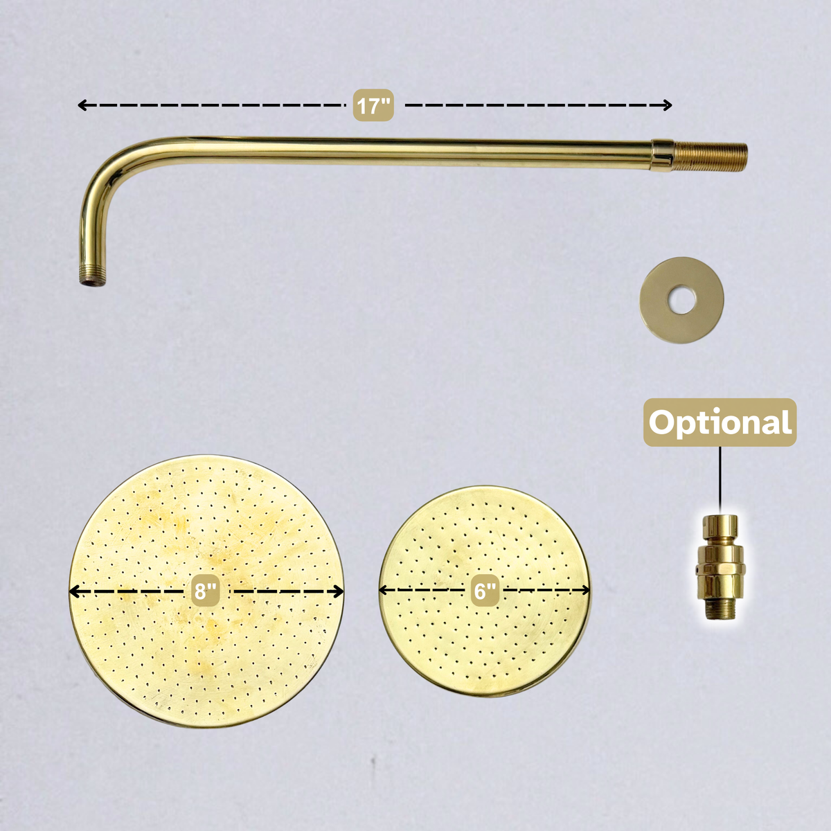 Unlacquered Brass Flat Rain Shower Head with Straight Arm, Adjustable Brass Shower Head - image 7