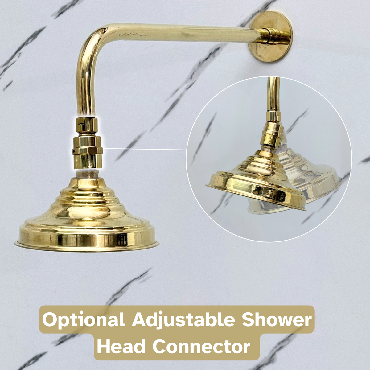 Unlacquered Brass Round Rain Shower Head with Straight Arm, Adjustable Brass Shower Head - image 3