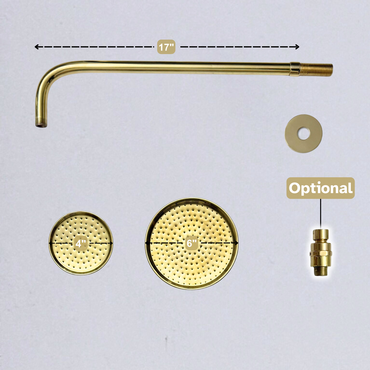 Unlacquered Brass Round Rain Shower Head with Straight Arm, Adjustable Brass Shower Head - image 7