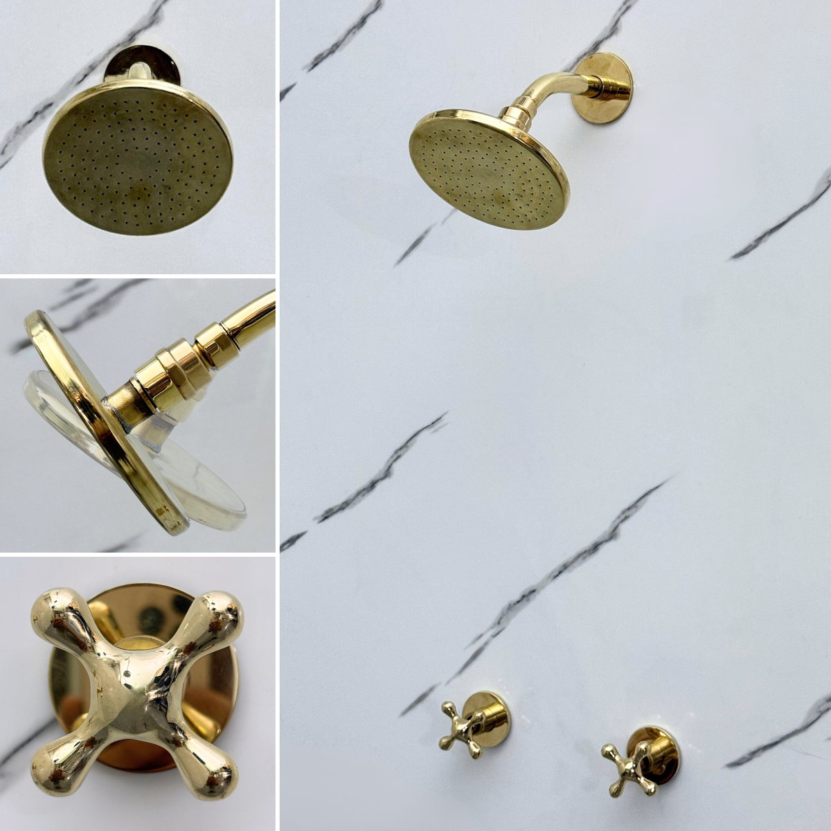 Unlacquered Brass Adjustable Flat Round Rain Shower System — Short arm (UBCSS-007) — detail view 2