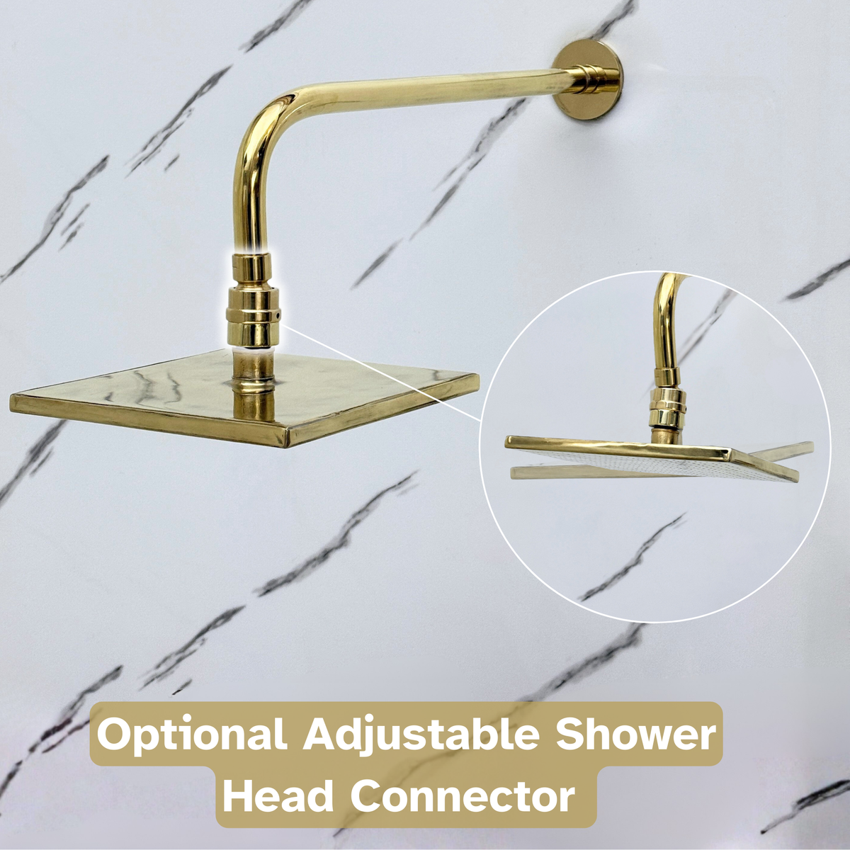 Unlacquered Brass Adjustable Square Rain Shower System with Handheld — Straight arm (UBCSS-017) — detail view 7