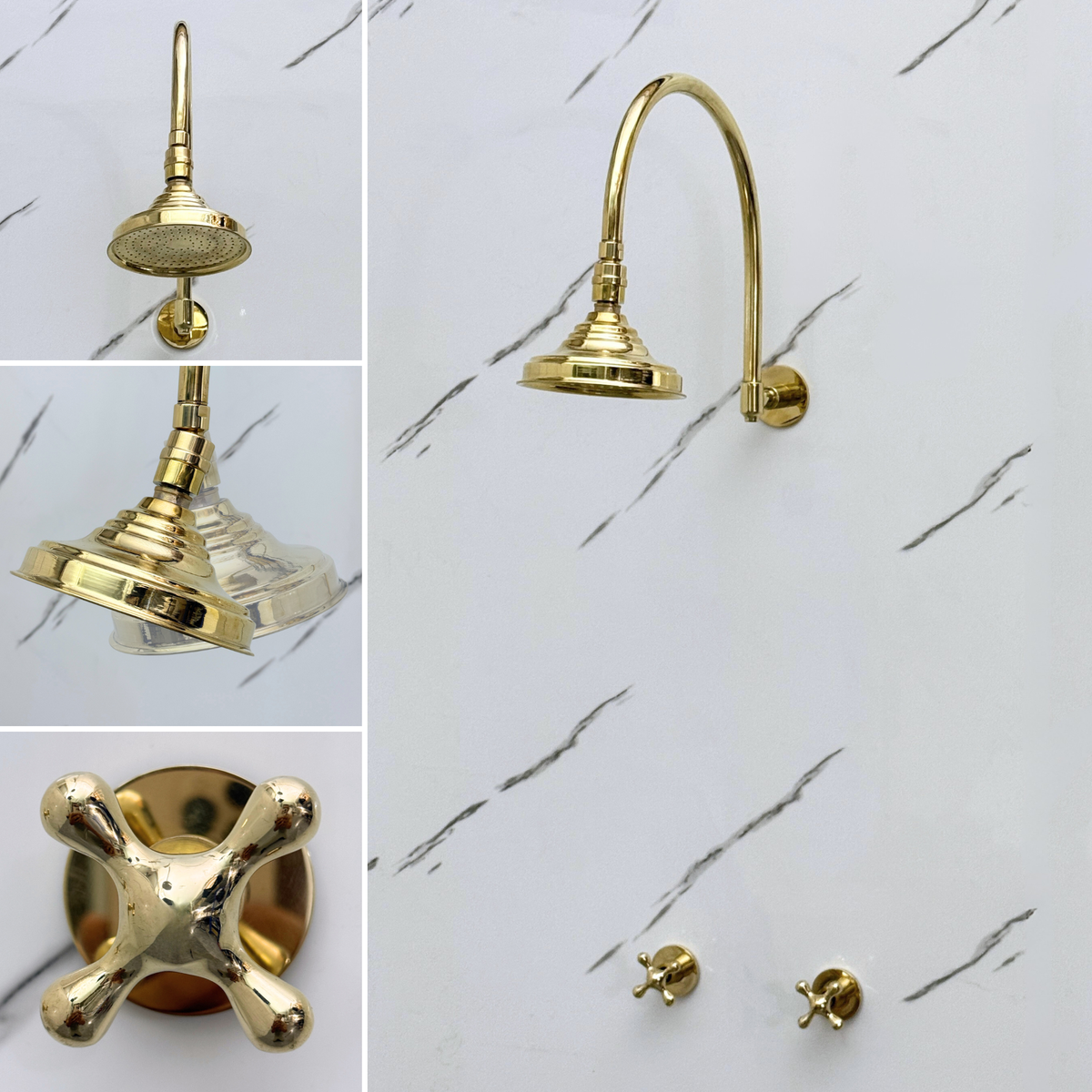 Unlacquered Brass Adjustable Round Rain Shower System — Arcuate arm (UBCSS-003) — detail view 4