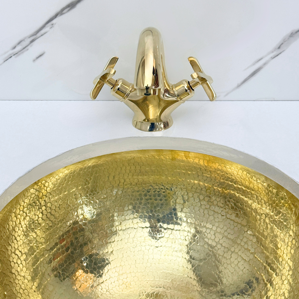 Curved unlacquered brass single-hole faucet Set, 5" reach with cross handles – alternate view 8