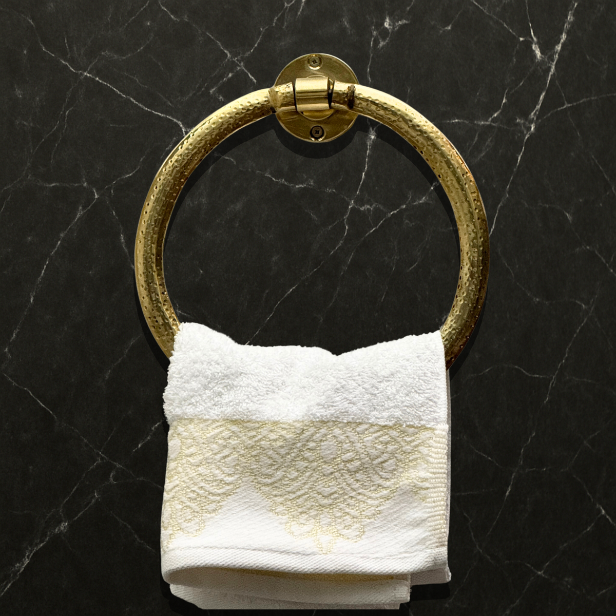 Unlacquered Brass Towel Holder, Brass Hammered Towel Hanger, Bathroom Wall Mounted Towel Ring - image 3